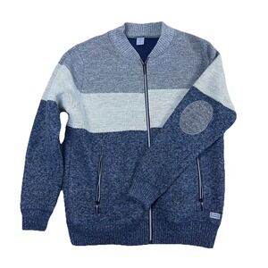 Minimalist Mens 3XL Blue Gray Colorblock  Full Zip Sweater Business Casual Knit